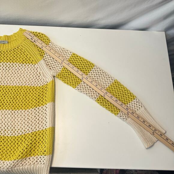 AllSaints Lou Mesh Womens Sweater Size S Striped Yellow White Open Knit Preppy - Picture 9 of 9